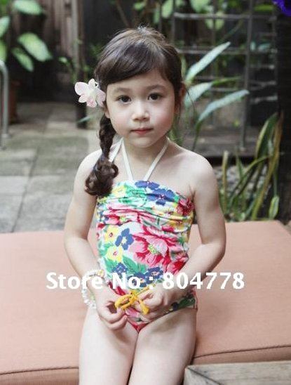 free shipping by EMS! baby swimwear flower printing kid's swimsuits children's halter one-piece beach wear girl's bathing suits