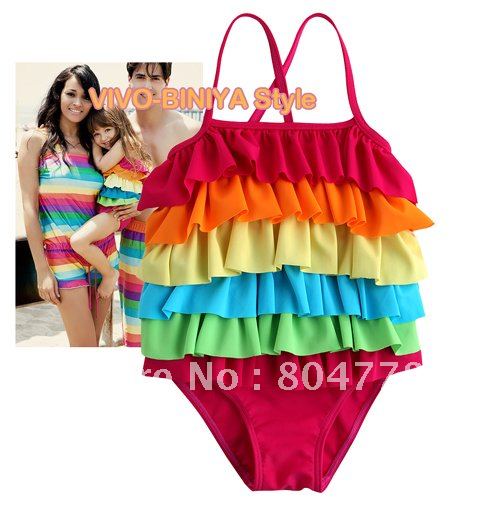 free shipping by EMS!New design! rainbow kid's swimwear fashion colorful  one-piece girl's swimsuits children's tank suits