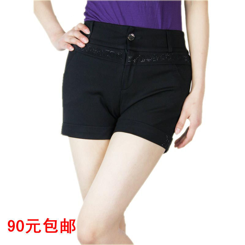 Free shipping by EMS Summer shorts Black sparkling diamond stretch cotton pants shorts pants slim hip pants washed cotton