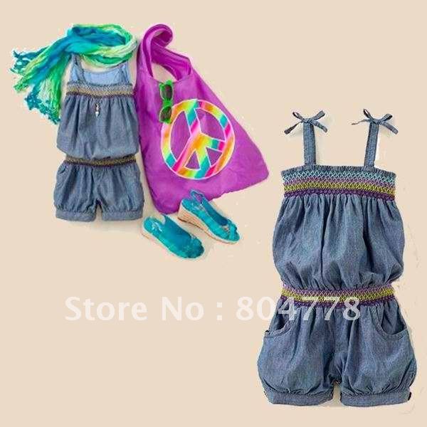 free shipping by EMS, supper lovely baby girl dresses baby rompers one-piece jumpers straps jean jumpsuit