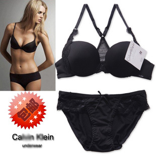 FREE SHIPPING-- C front closure lace decoration solid color side gathering sexy push up bra collect the furu underwear set
