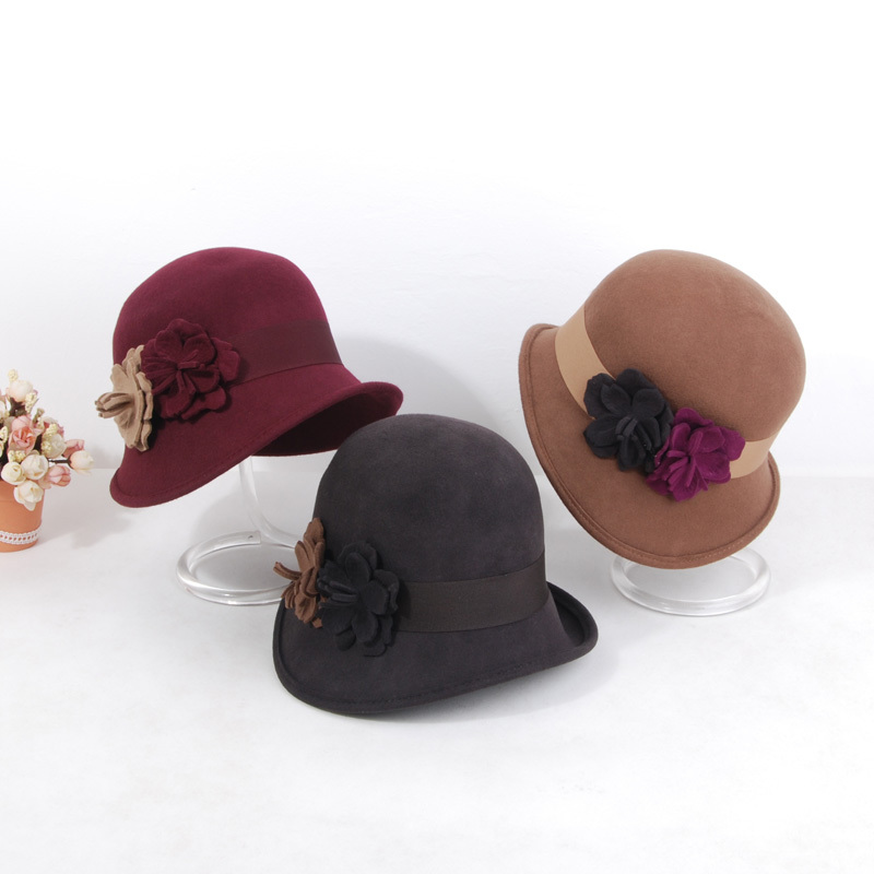 Free Shipping Camellia autumn and winter women's pure woolen hat female dome fashion fedoras billycan