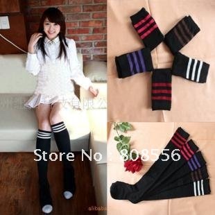 Free Shipping campus style knee socks, thin socks cotton black and white striped tube socks