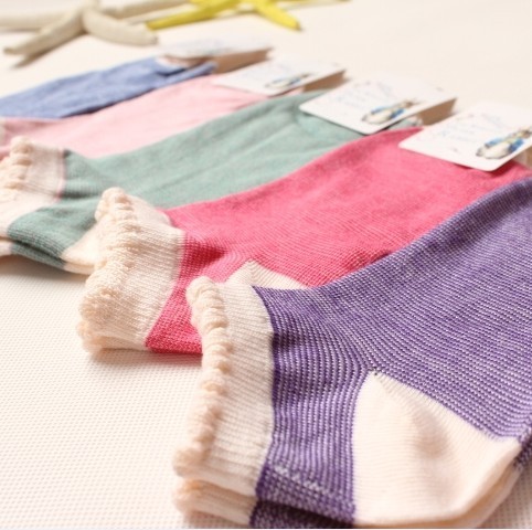 Free  Shipping  Candy Color  100% Cotton Sock Invisible Sock   With Lace Decoration HZX0048