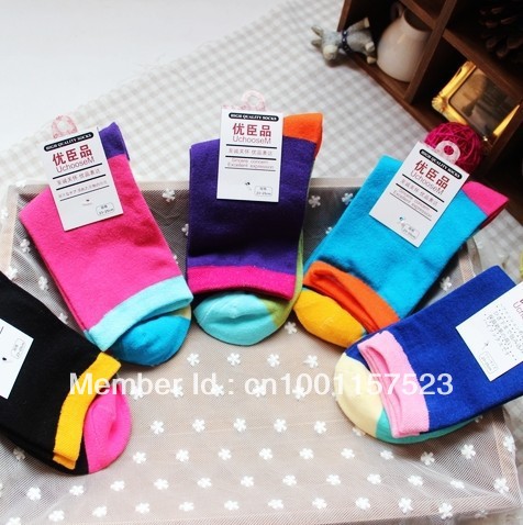 FREE shipping candy color block decoration combination 100% cotton women's sock cotton socks
