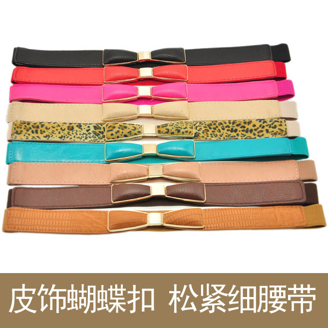 free shipping Candy color leather upholstery bow buckle elastic waist band elegant all-match elastic women's cummerbund