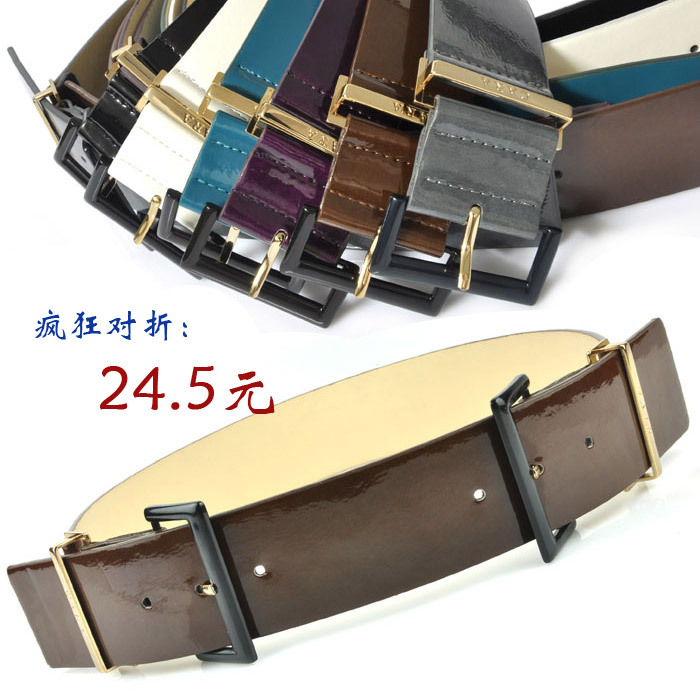 free shipping Cara genuine leather japanned leather exquisite double buckles cummerbund