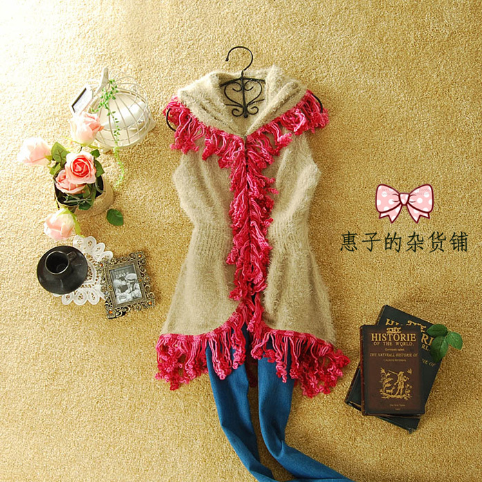 free shipping Cardigan outerwear female medium-long nordic style tassel woven vest sleeveless vest