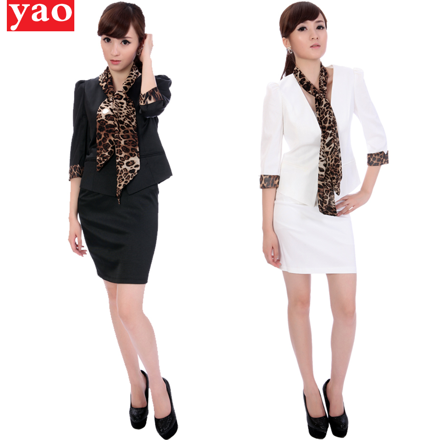 Free shipping Career dress set ol fashion work wear work wear half sleeve skirt leopard print silk
