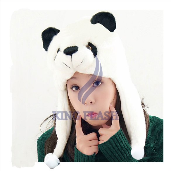 free shipping Cartoon Animal Panda Fluffy Plush Warm Hat Cap Beanie