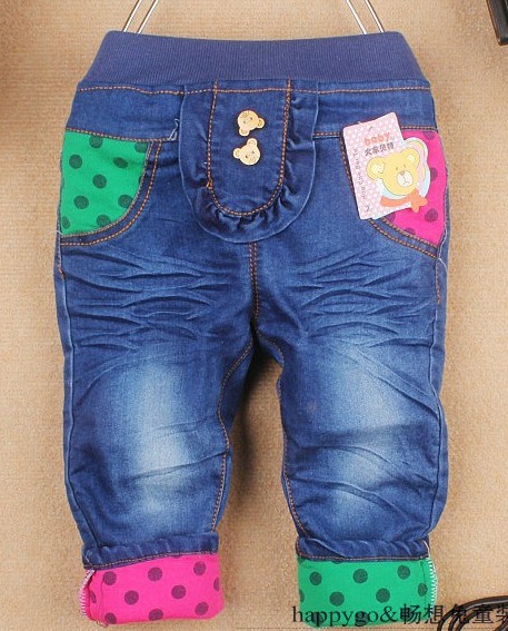 Free shipping cartoon bear jeans for children spring pants of 2013 baby jeans kids spring clothing