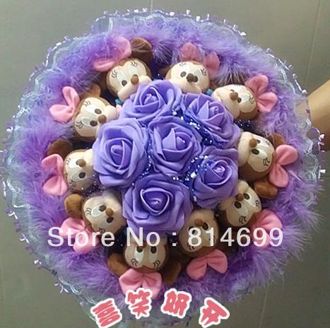 Free shipping Cartoon bouquet doll flowers birthday bride holding flowers gift fake bouquet AS549