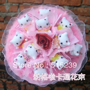 Free shipping cartoon bouquet hello kitty doll birthday gift dried flowers fake bouquet ideas Christmas gift ZA774