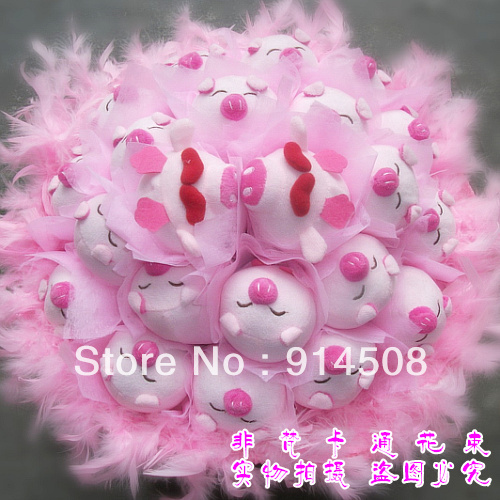 Free shipping Cartoon bouquets pig doll birthday gift dried flowers fake bouquet ideas girls Valentine's Day Gifts W895