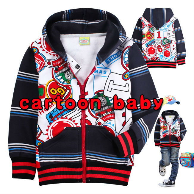 Free shipping Cartoon boys hoodie coat autumn winter children outwear kids boy thick warm jacket cartoon clothes 6 pcs/lot
