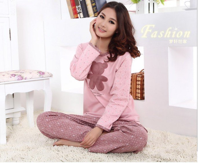 Free shipping       Cartoon female long-sleeved pajamas at home service suit 1PC