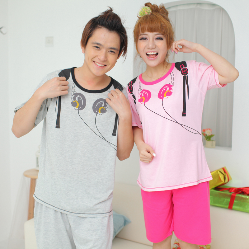 Free Shipping Cartoon lovers sleepwear summer princess backpack cotton short-sleeve male women's set lounge