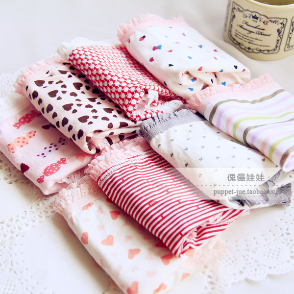 free shipping!!! Cartoon print butterfly laciness women's cotton panties  12pcs/lot