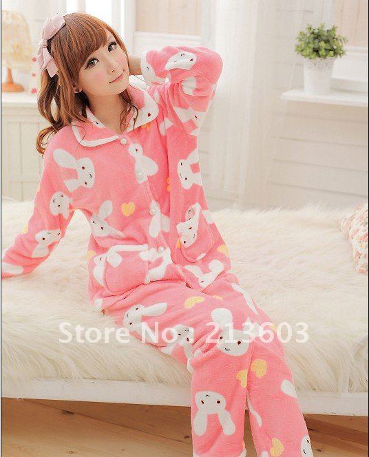 FREE SHIPPING  cartoon rabit thickening coral fleece Pajamas  M74, women's sleepwear