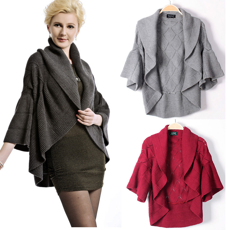 FREE SHIPPING  Cashmer blend shrug Knitted coat women knitwear 5 colors