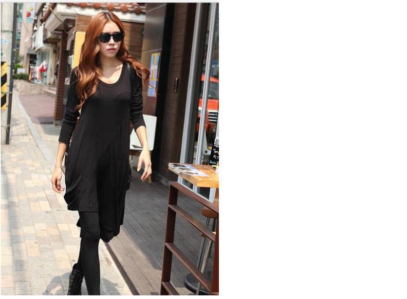 Free shipping Casual dresses Womens Black Fashion long-sleeved allcode cotton blended irregular style Ruffle dress