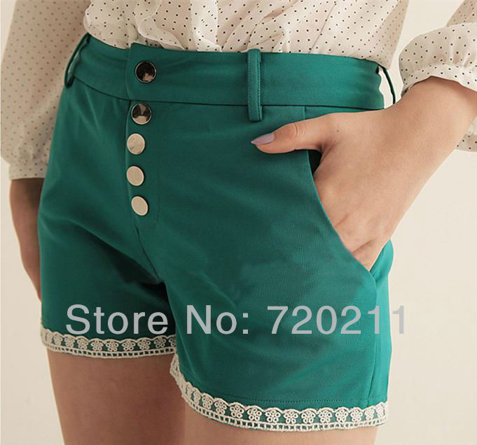 Free shipping! casual mid waist casual hot shorts women 2013, hot selling green hot shorts women 2013