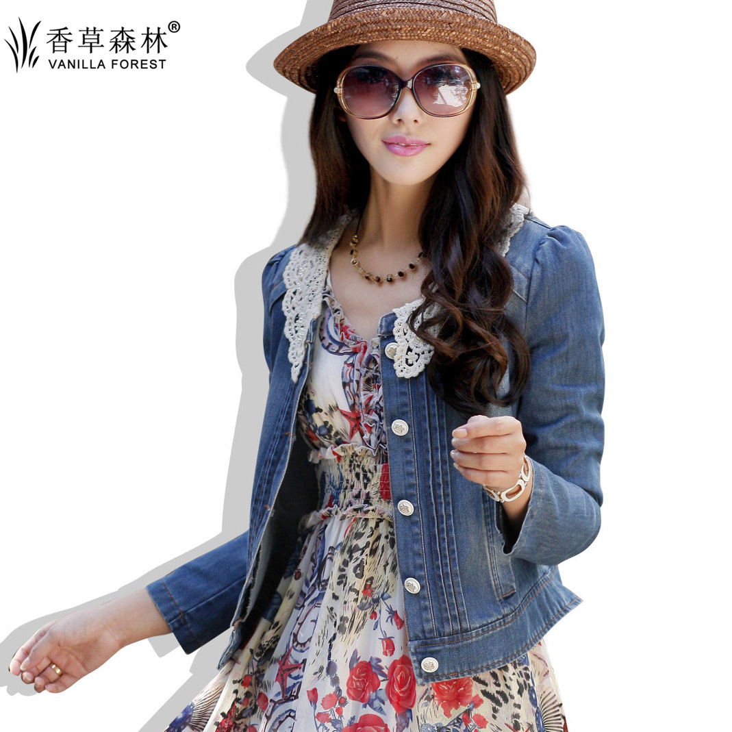 Free Shipping Casual plus size short design denim top spring and autumn denim outerwear 2012 Women vanilla