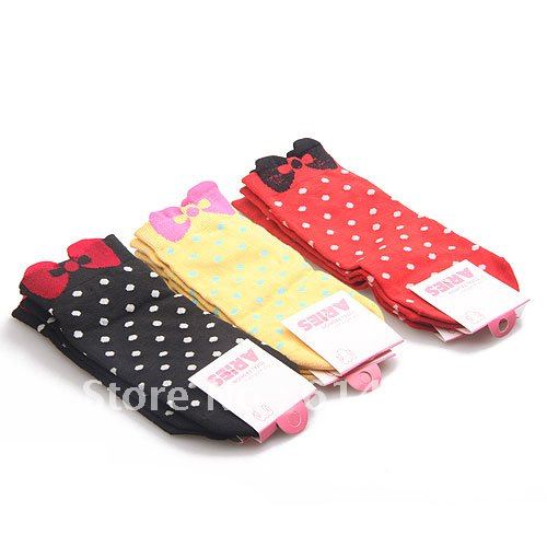 Free shipping,casual socks,cotton socks,Fashion Lovely dot bowknot/candy ship socks for women,wholesale Y-S19