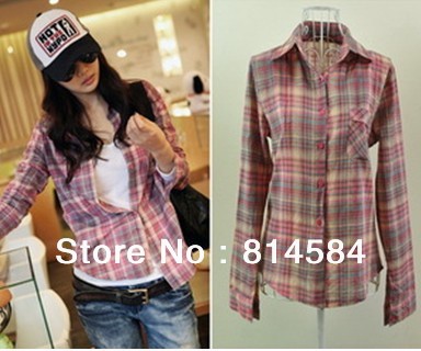 Free Shipping Casual women Plaid blouse CT034