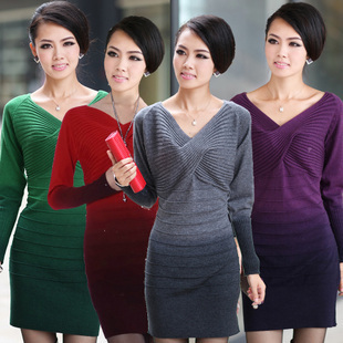 Free Shipping Casual women's wool cashmere  sweater ,sweater dress long for Women ts014