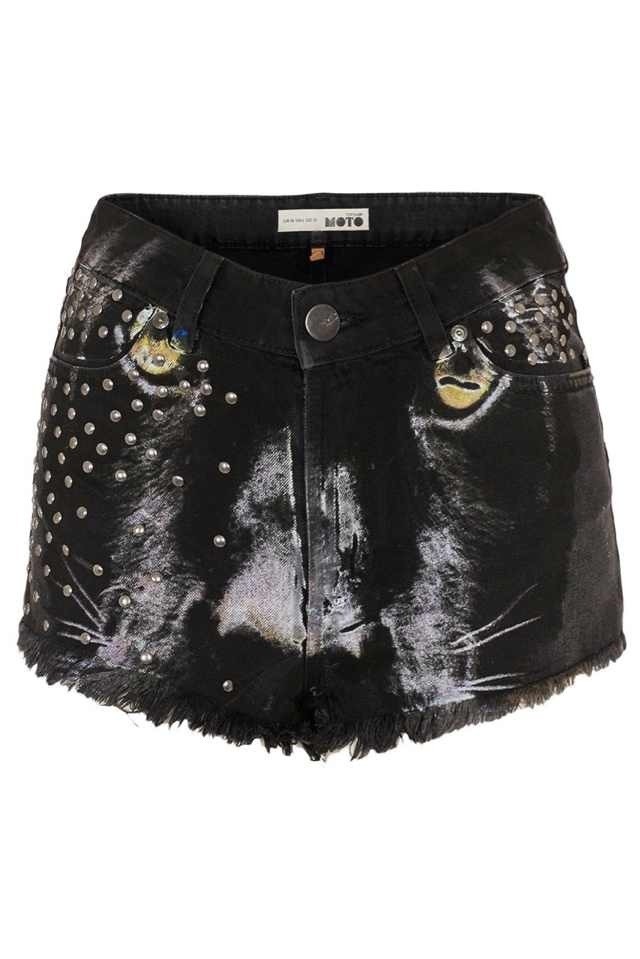 Free Shipping cat face  Printed denim shorts NOT-U 2013146