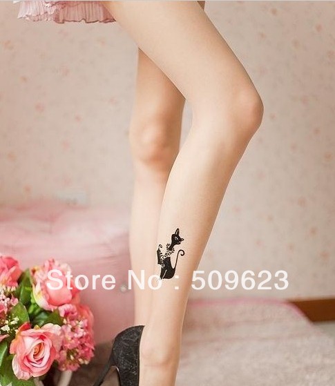 Free shipping CatGirl Ultra-thin stockingscatgirl socks women's  Tattoo pattern pantyhose socks wholesale 10pairs/lot