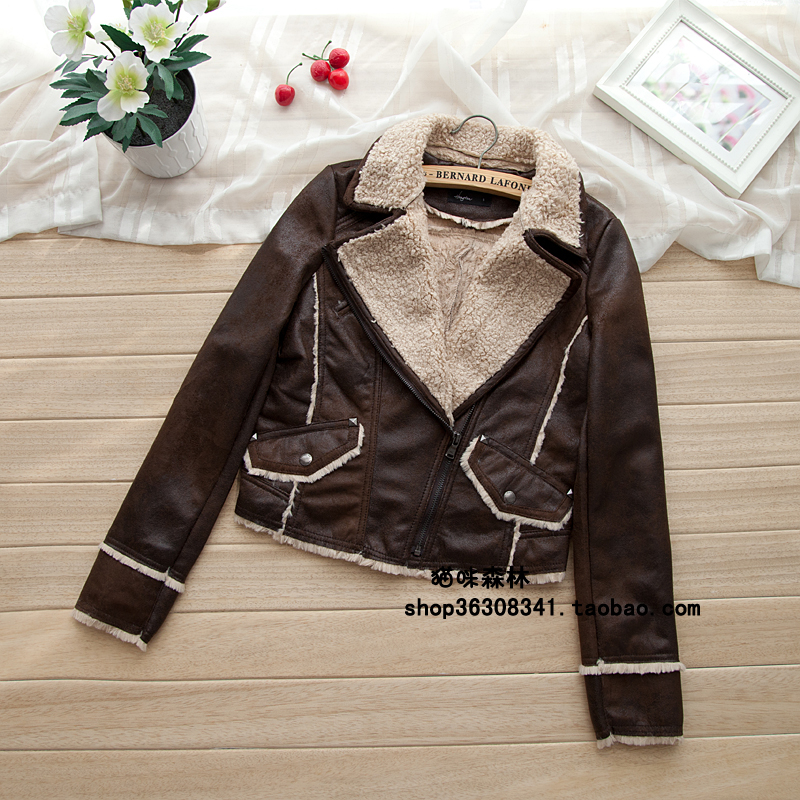 free shipping Cattle fashion suede fabric berber fleece wowed pilots turn-down collar outerwear 0.67kg