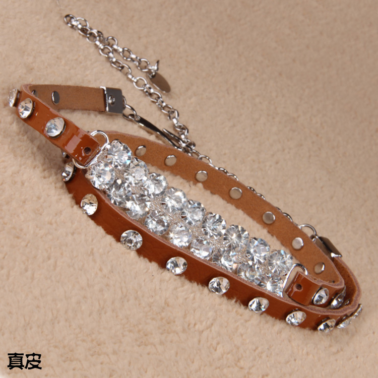 Free shipping Cattle genuine leather thin belt rhinestone women's gualian rings decoration strap accounting clothing