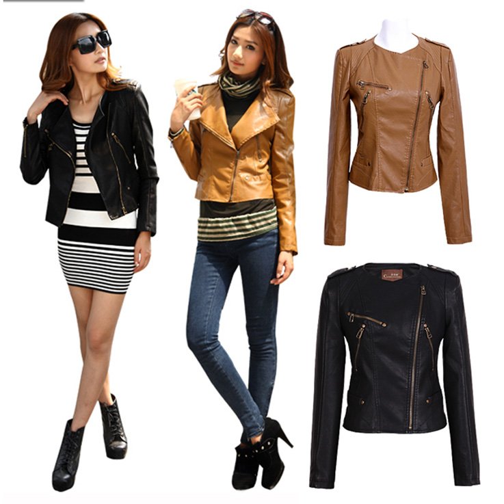Free Shipping CC235# 2013 New Fashion Design Women Slim Fit Blazer Sport Suit OL Office Lady Faux Leather Motorcycle Jackets