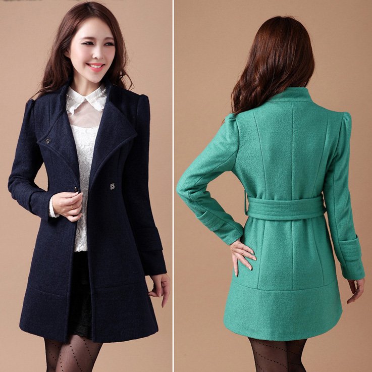 Free shipping CC242# 2013 Woman Long Sleeve Overcoat OL Slim Fit Outwear Military Trench Coats Women Winter Warm Wool Jackets