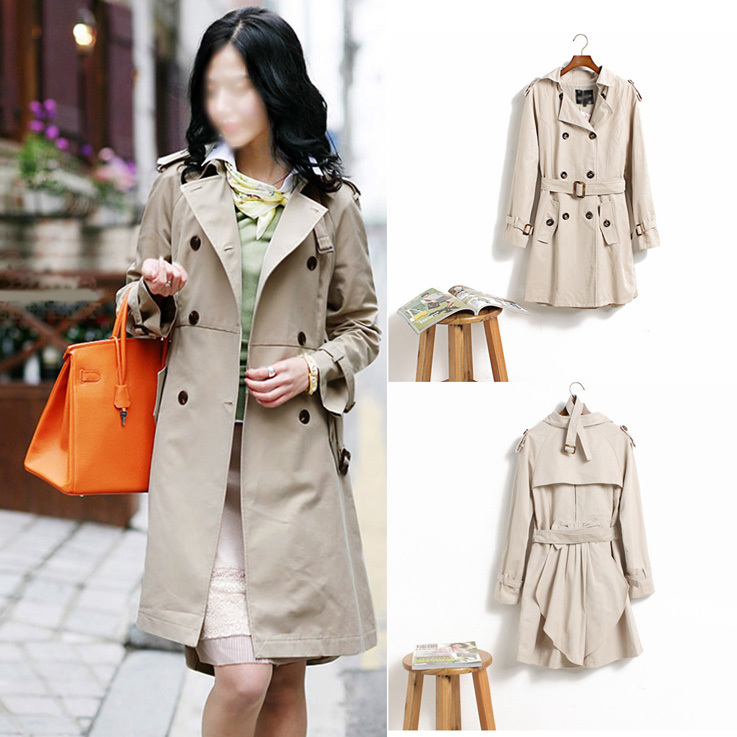 Free Shipping CC259# 2013 Spring Fashion Long Overcoat OL Office Lady Double Breasted Trench Coat Women Cotton Outwear