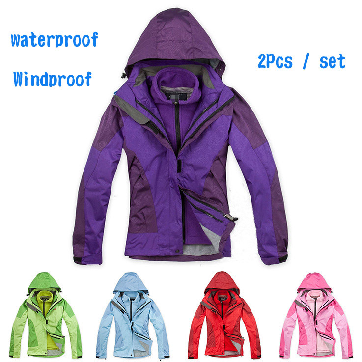 Free Shipping CC267# 2pcs /set New Fashion Brand Woman Outdoor Sportswear Mountaineering Coat Women Winter Warm Hooded Jacket