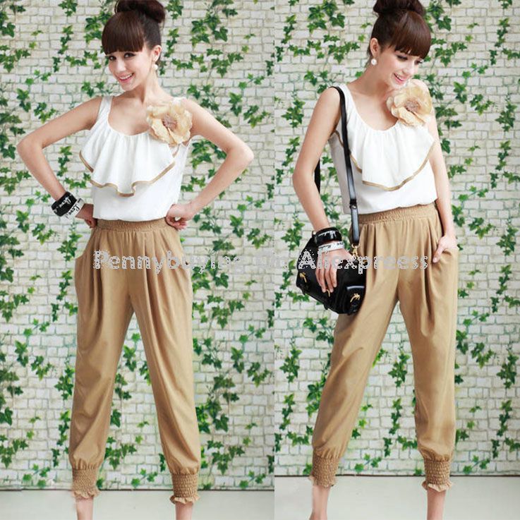 Free Shipping CC307# Woman Strap Long Jumpsuits OL Lady Sleeveless Loose Pants Lace Vest Overall Women Chiffon Casual Rompers