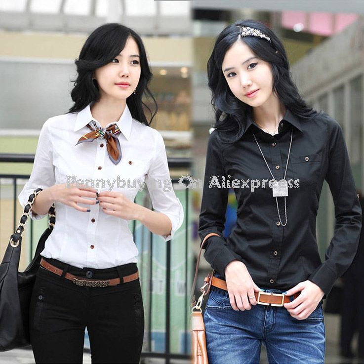 Free Shipping CC313# 2013 Summer Fashion Woman Black White Blouses OL Office Lady Formal Chiffon Shirt Women Long Sleeve Tops