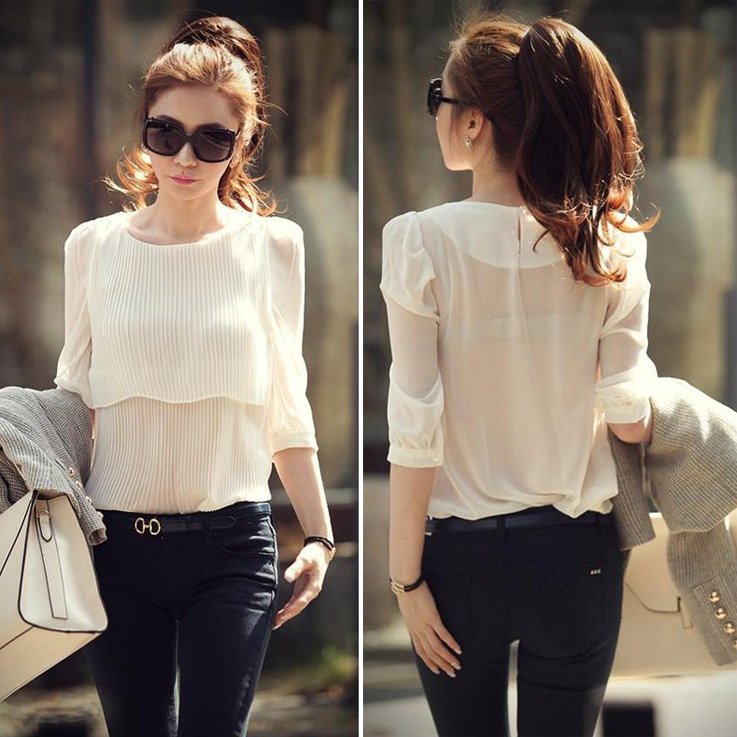 Free Shipping CC57# 2013 Spring New Arrival Handsome t-shirt OL Office Lady Lace T Shirt Women Long Sleeve Chiffon Blouse