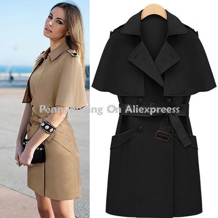Free Shipping CC72# 2012 New Brand Sleeveless Overcoat Women Cape Coat Double Breasted Cloak Jacket Winter Trench Coats Black
