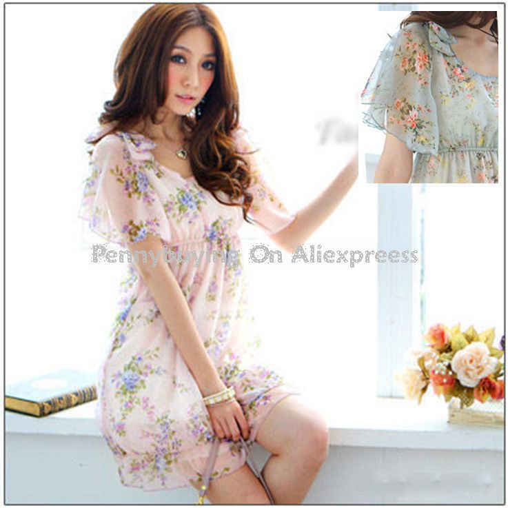 Free Shipping CD109# 2013 Summer Woman Cute Dress OL Office Lady Ruffles Chiffon Clothes Women Flower Print Casual Dresses