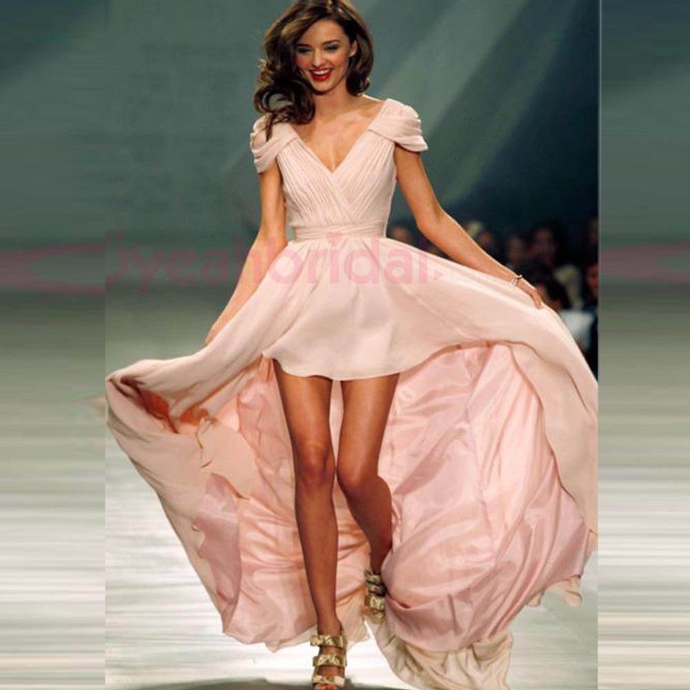 Free shipping Celebrity dress T stage dress Miranda Kerr V-Neck A-Line Floor Length Chiffon Pleat Custome