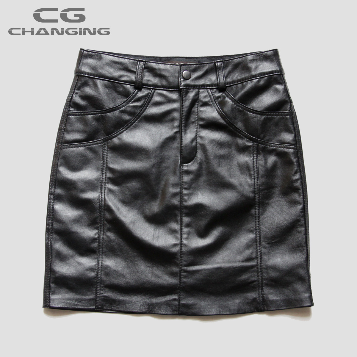 Free Shipping Cg02 2012 spring sheepskin slim hip a-line bust skirt medium skirt female genuine leather pipkin skirt
