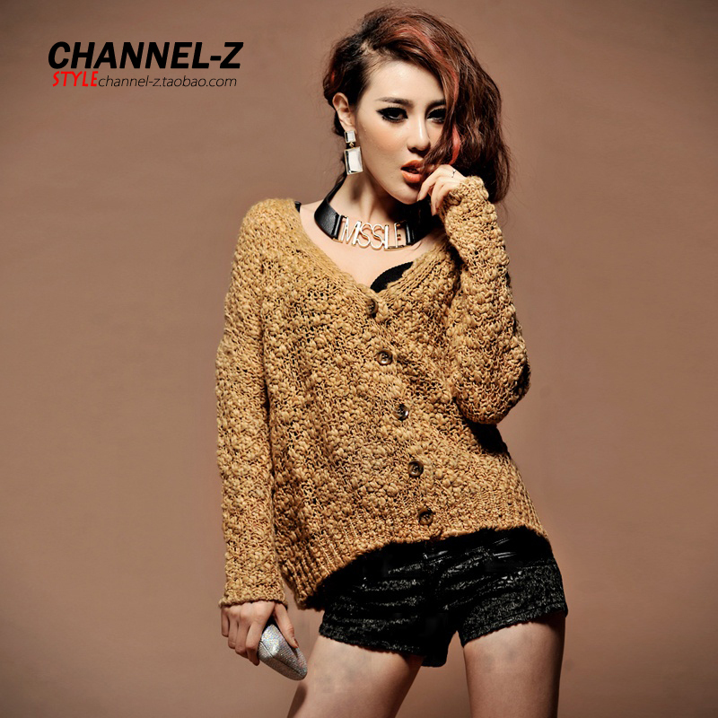 free shipping Channel-z 2012 fashion autumn and winter vintage buttons knitting ear batwing type cardigan outerwear sweater