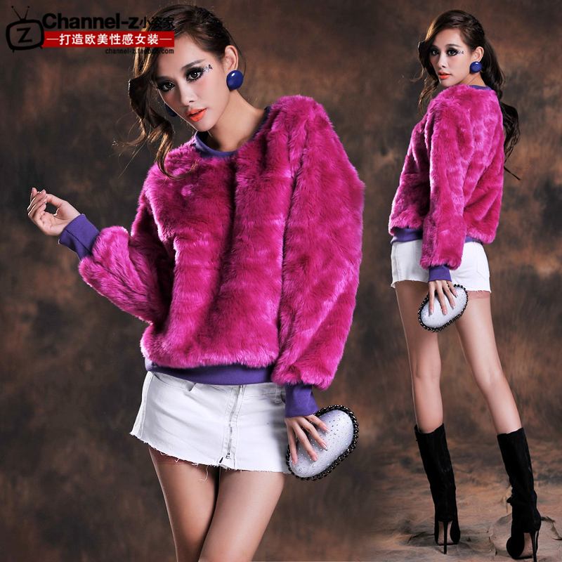 Free shipping Channel-z 2013 spring and summer fashion luxury female plush long-sleeve shirt faux fur pullover loose top