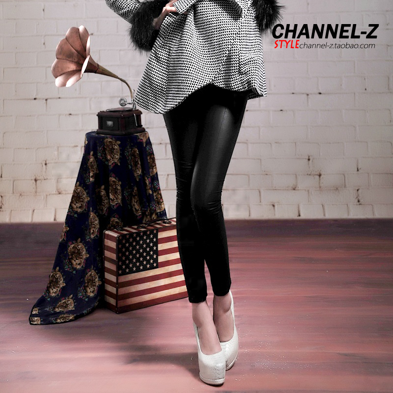 Free shipping Channel-z female fashion vintage all-match appearance slim pencil trousers basic leather pants