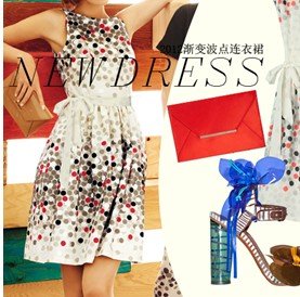 Free Shipping Charming Elegant Gradient Color Polka Dot Sleeveless Belted Dress
