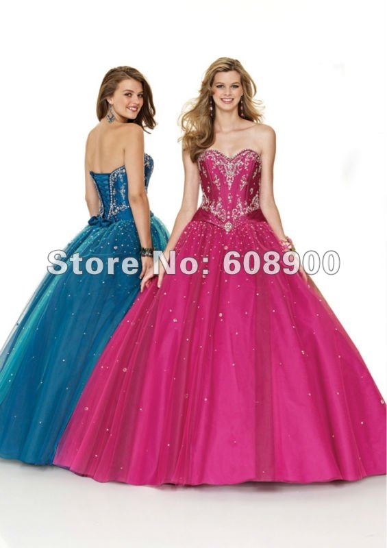 Free Shipping Charming Floor Length Sweetheart Beaded Organza Custom Made Party Gowns